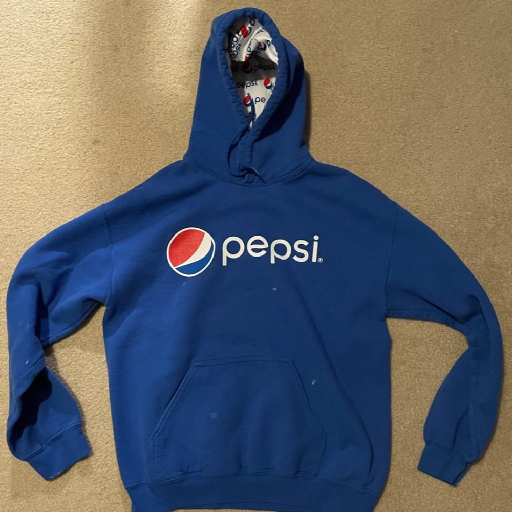 Vintage Pepsi Logo Spell-out Sweatshirt Hoodie Pullover Blue Mens Size Medium